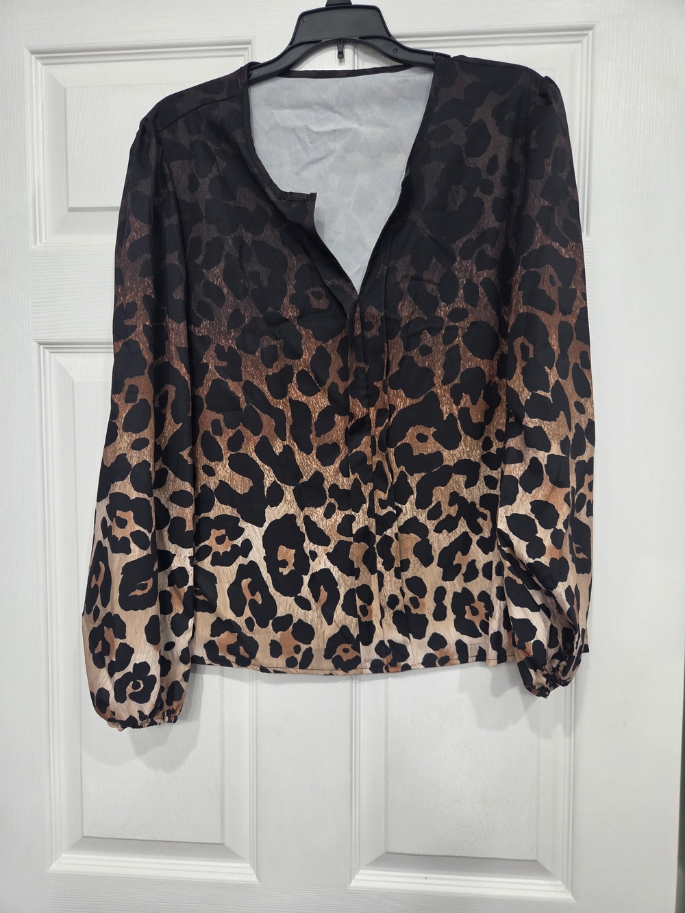 Leopard Print Long-Sleeve Blouse - Black & Brown